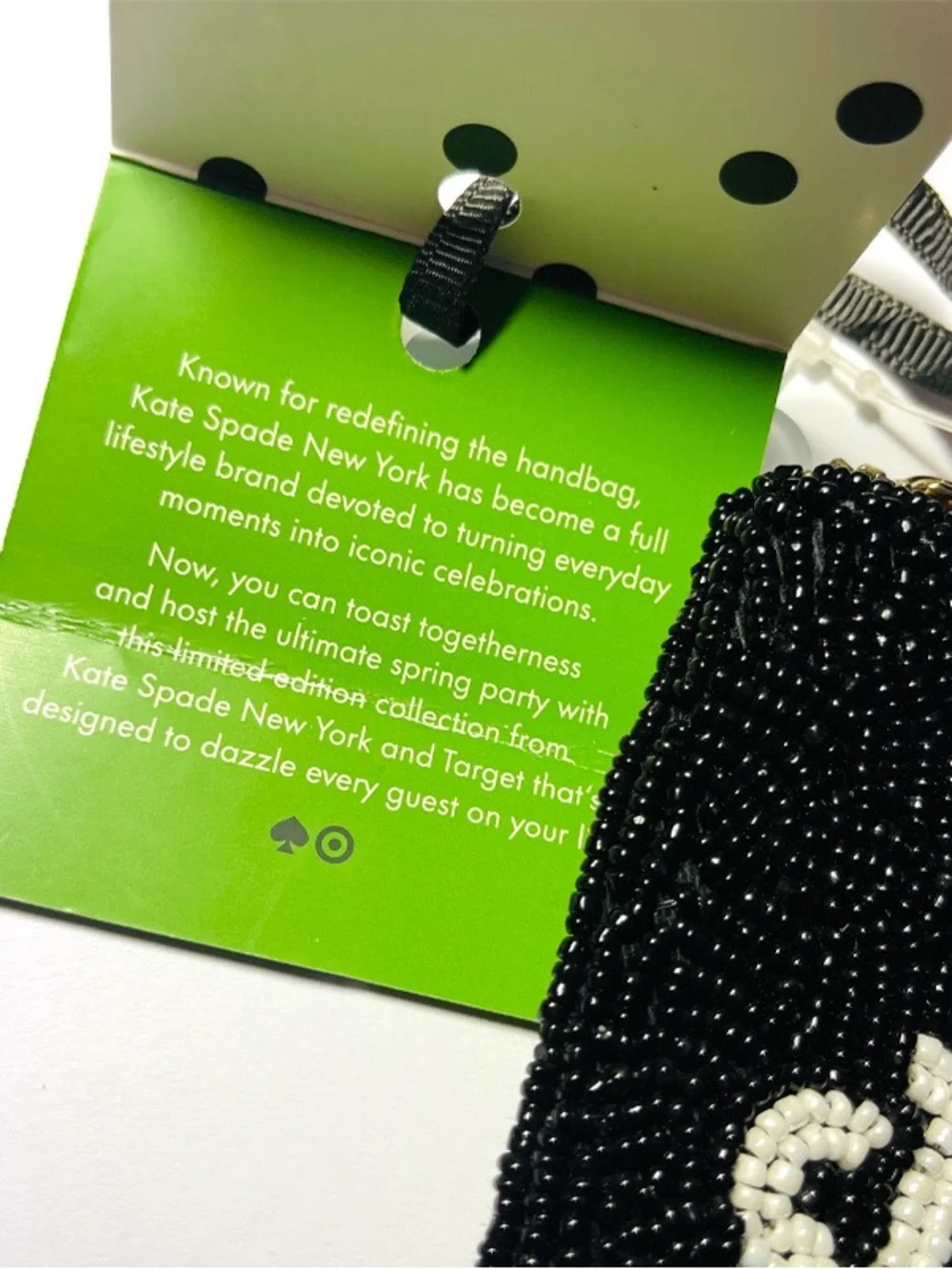 Kate Spade champagne & french fries beaded clutch NEW